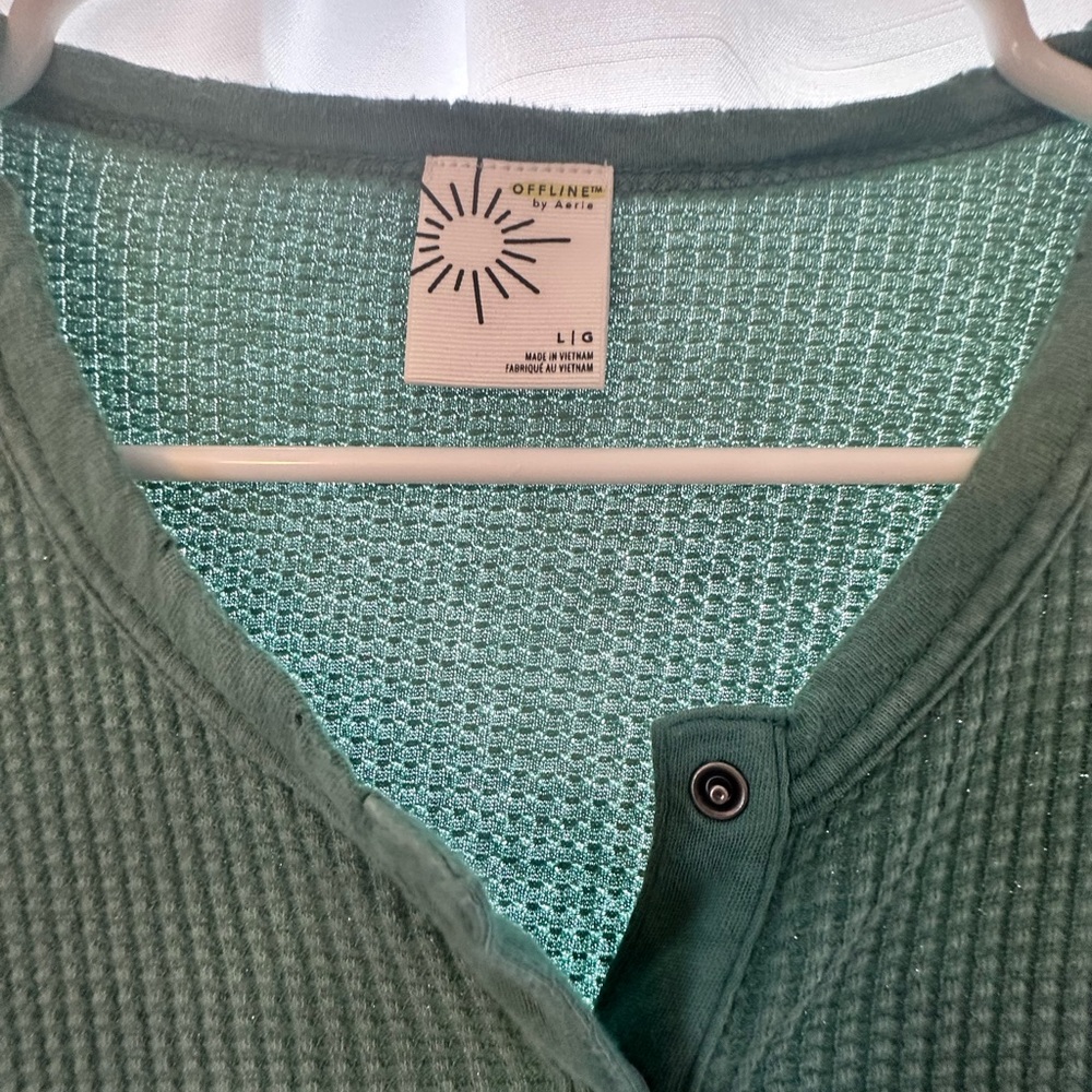 Teal Green Waffle Knit Henley Shirt - Picture 3 of 3